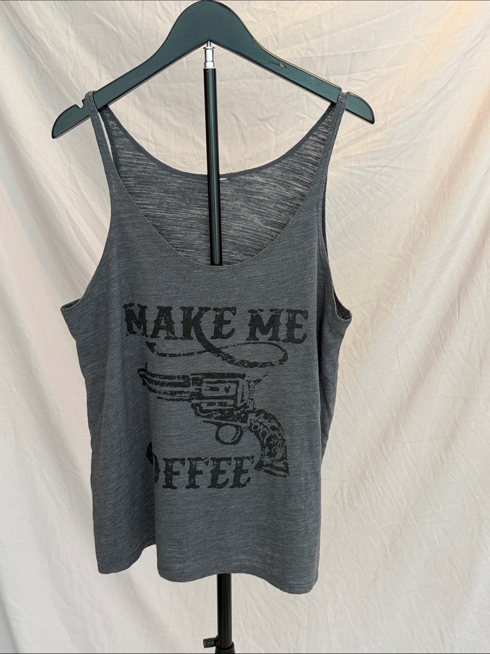 Graphic Tank Top "MAKE ME COFFEE" - Charcoal Gray